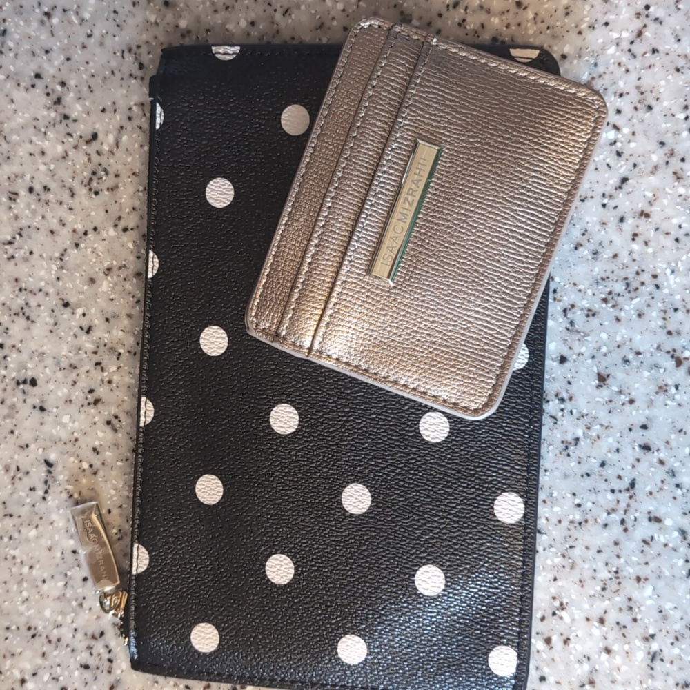 Isaac Mizrahi polkadot zip clutch pouch and card holder (bundle) NWOT